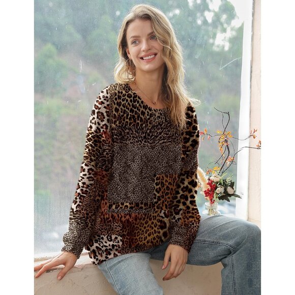 Women Christmas Sweater Graphic Print Oversized Pullover Casual Loose Knit Top - Picture 4 of 4